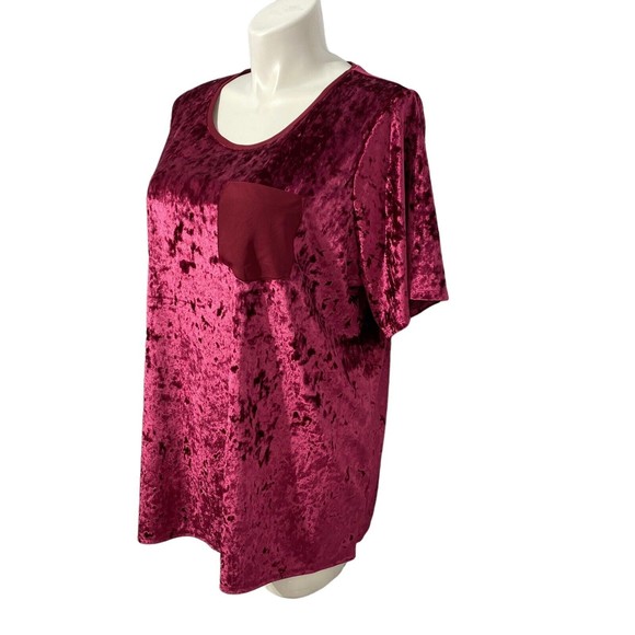 Evri Top Womens Size 2x Cranberry Red Crushed Velvet Look Short Sleeve Knit - Picture 6 of 11